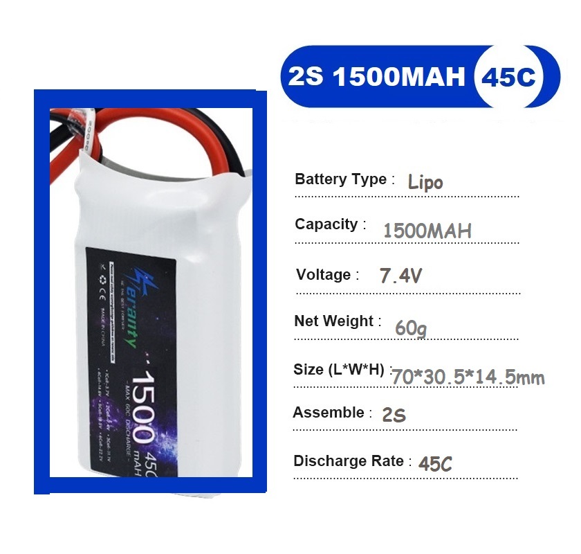 2PCS 7.4V Lipo 2S Battery 1500 - Drone Racing Battery のレビューと価格