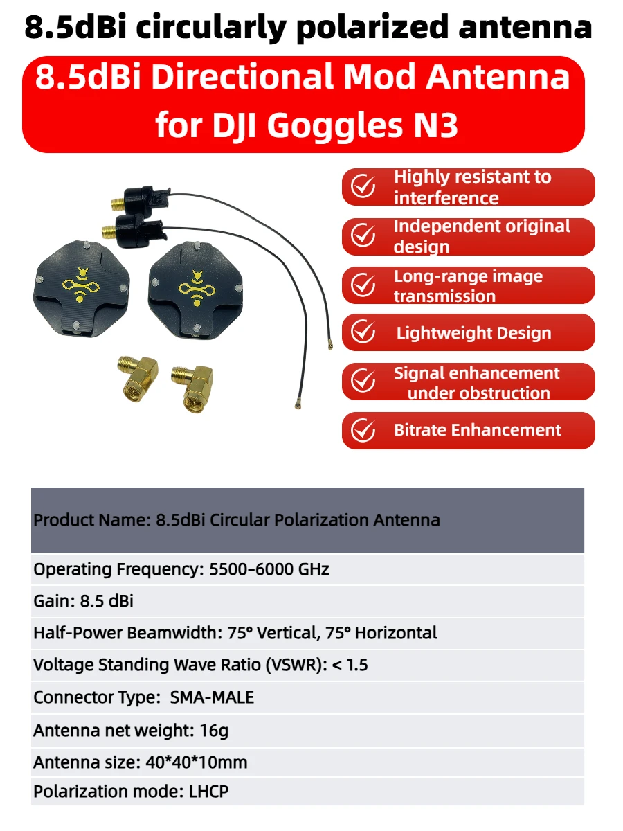 8.5dBi LHCP FPV Patch Antenna  - Drone Racing Goggles のレビューと価格
